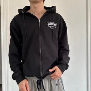 Vintage Showdown Saloon Texas Black Zip Up Hoodie Sweatshirt